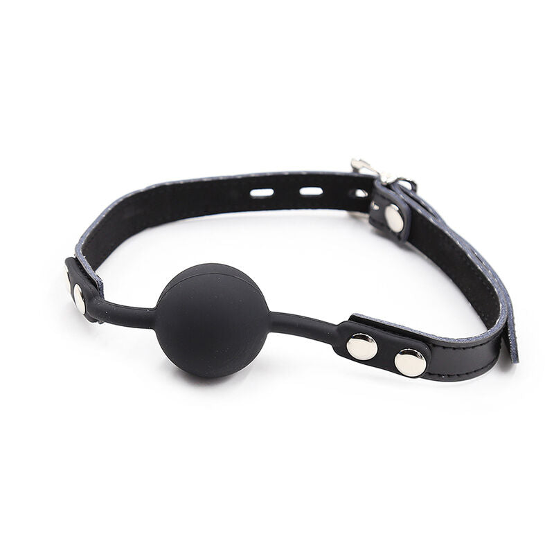Ohmama fetish - bâillon balle en silicone avec ceinture en cuir (cadenas inclus)