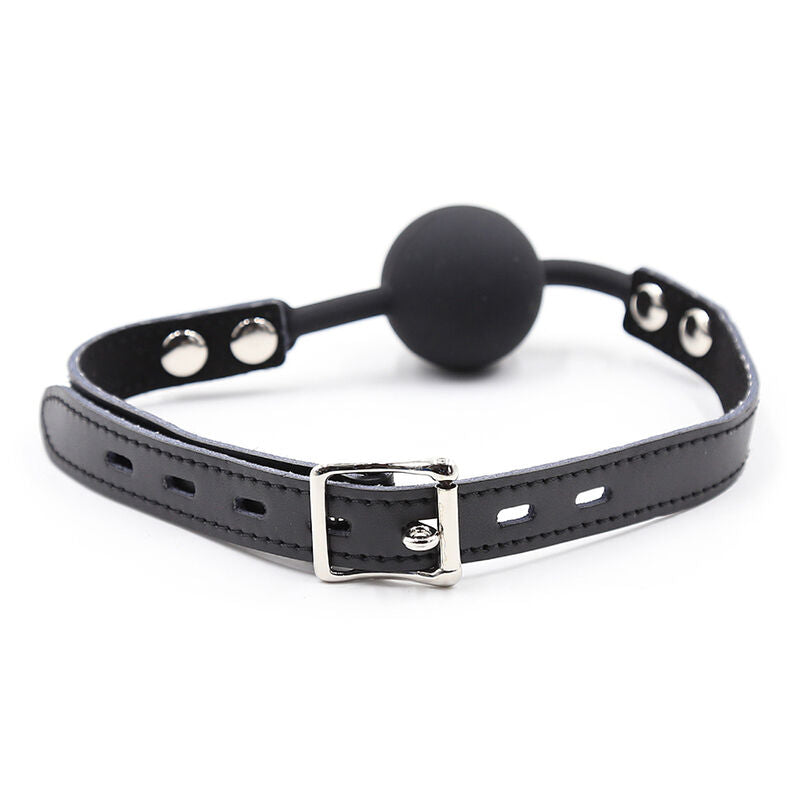 Ohmama fetish - bâillon balle en silicone avec ceinture en cuir (cadenas inclus)
