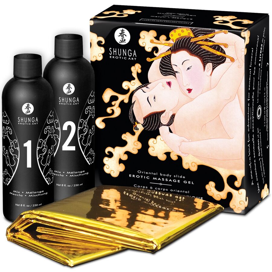 Shunga - Gelée et drap de massage érotique Melon / Mangue