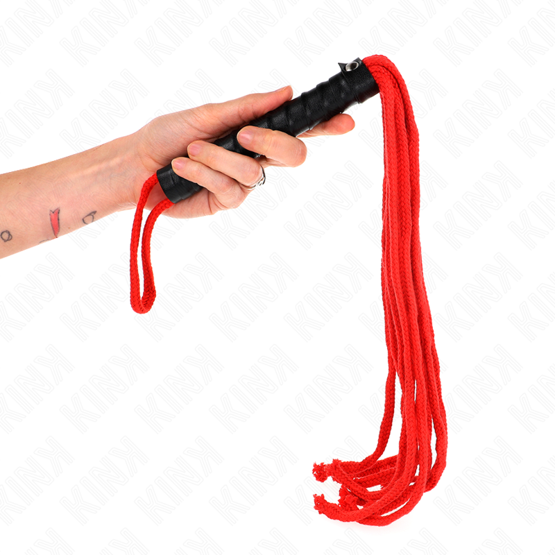 KINK - Mini Fouet BDSM avec Corde Rouge - 56 cm