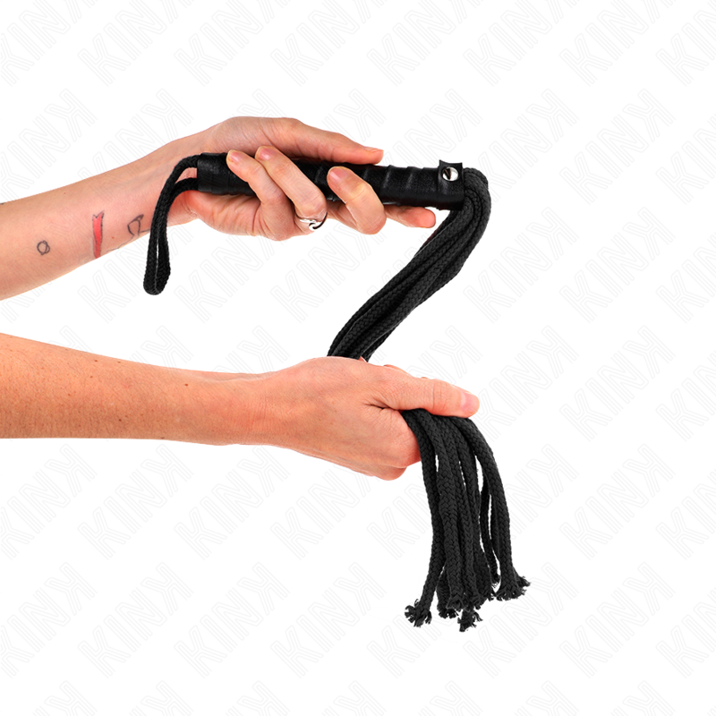 KINK - Mini Fouet BDSM avec Corde Noir - 56 cm