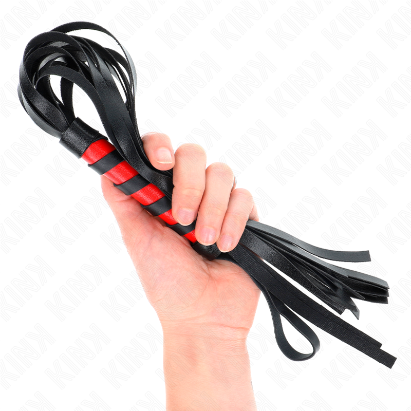 KINK - Mini Martinet BDSM avec Poignée Tréssé Rouge et Noir - 45 cm