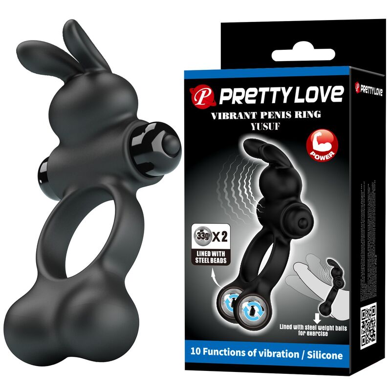 Anneau Vibrant Stimulateur Lapin 10 Fonctions Noir - Pretty Love