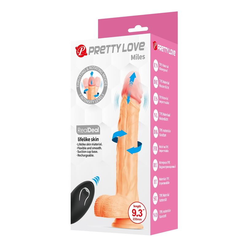 Godemiché Vibrant Miles Poussée Rotation Télécommande - Pretty Love