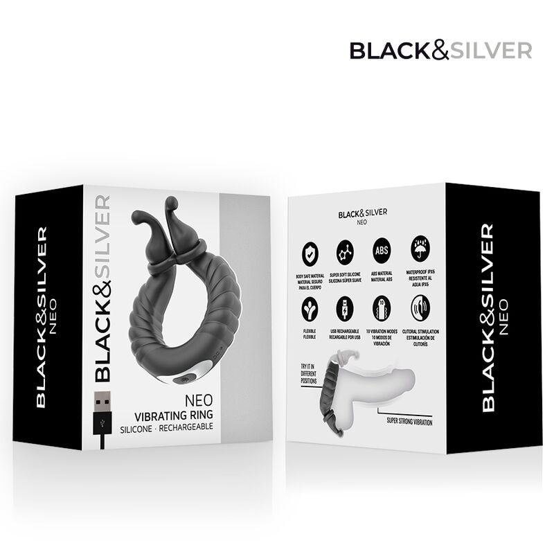 Anneau Vibrant Rechargeable Neo Couples Silicone Noir - Black & Silver
