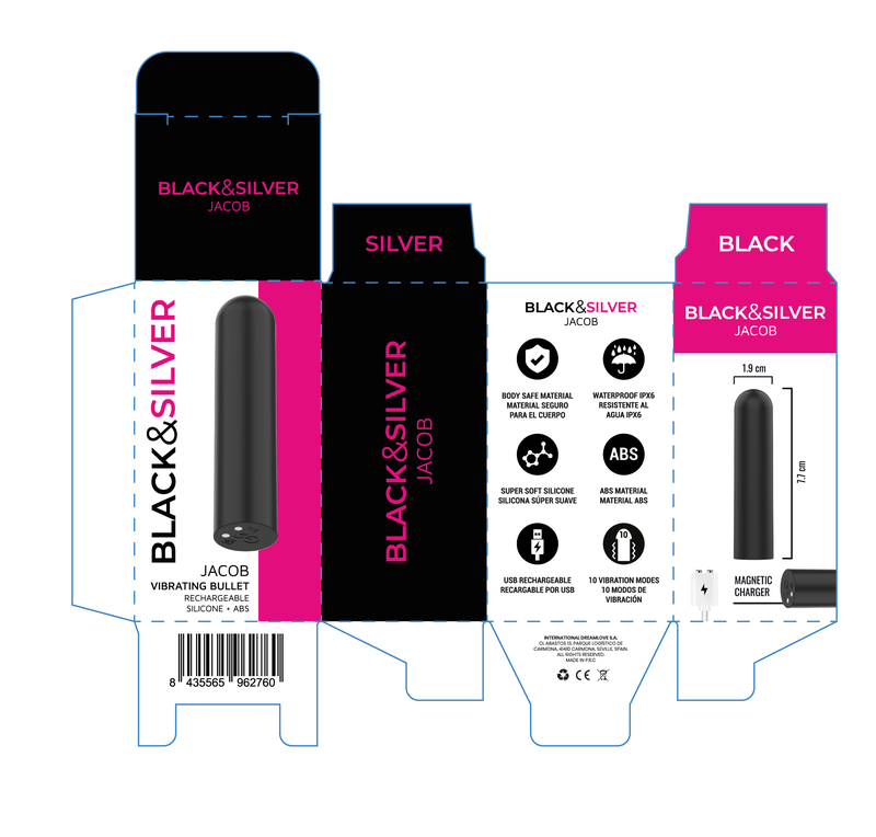 Balle Vibrante Rechargeable USB Jacob Noire 7,7 cm - Black & Silver