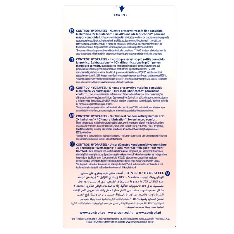 Préservatifs Ultra-Fins Hydrafeel Acide Hyaluronique 10 Unités - Control