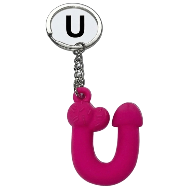 Porte-clés Pénis Fuchsia Lettre U Parfumé Fraise - Diablo Picante