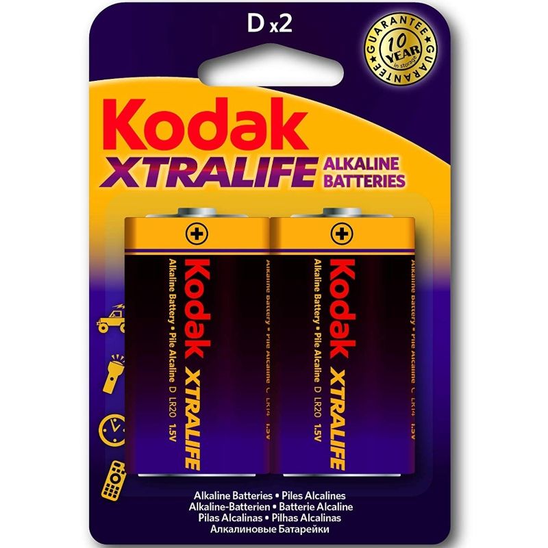 Piles alcalines LR20 D 1.5V Xtralife lot de 2 - Kodak - KODAK