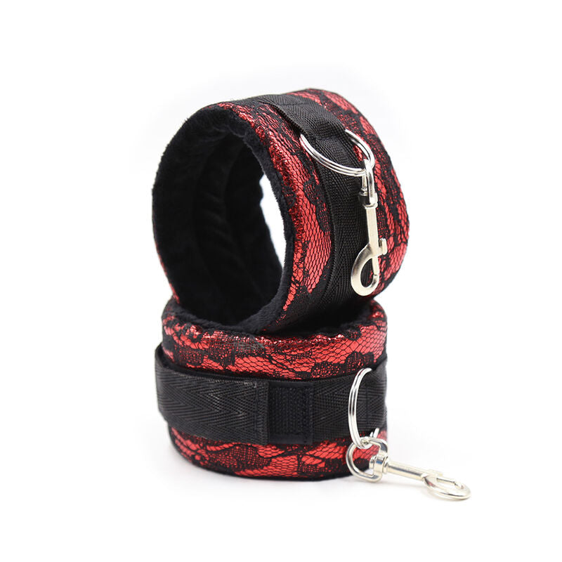 Menottes en velours avec ruban nylon rouge et noir - Ohmama - OHMAMA FETISH