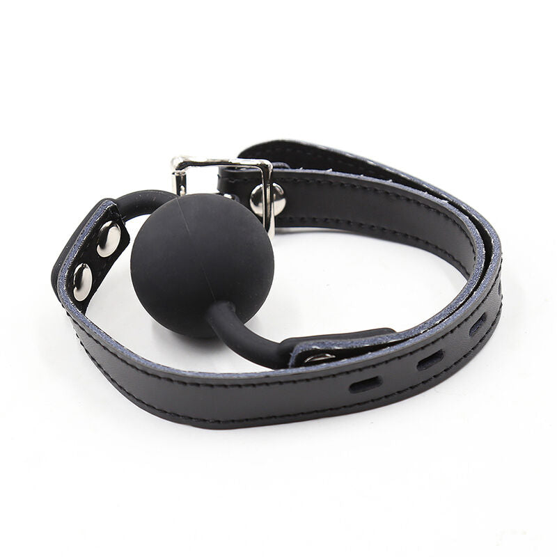 Ohmama fetish - bâillon balle en silicone avec ceinture en cuir (cadenas inclus)