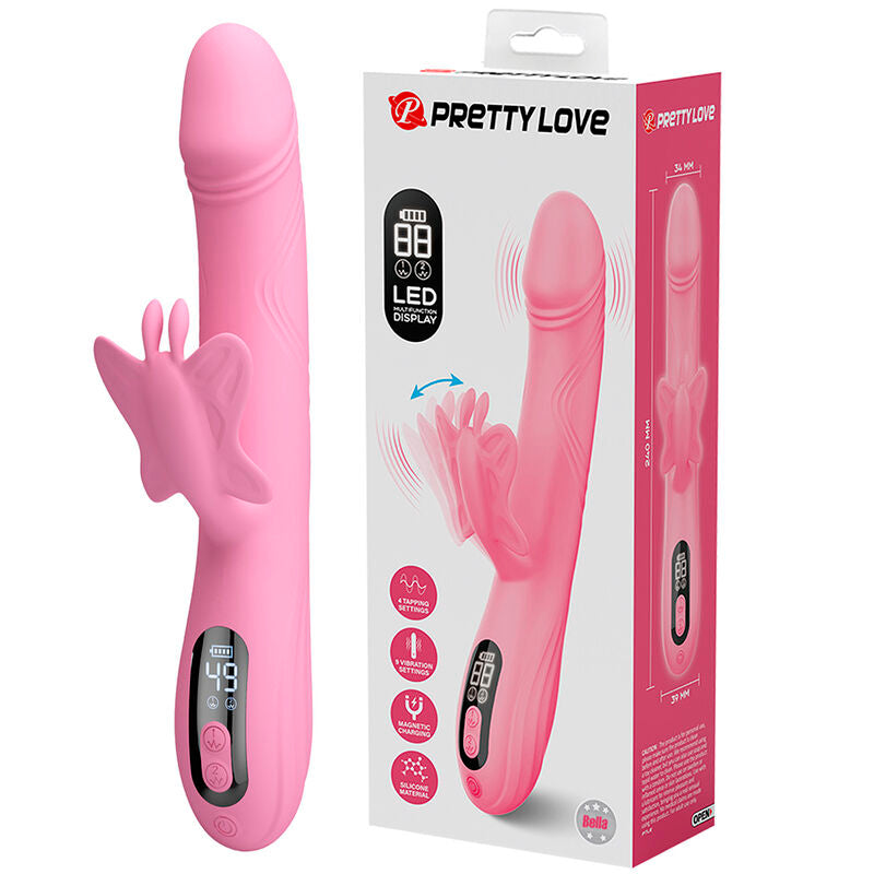Vibromasseur Rabbit Bella avec Stimulateur Papillon et LED Rose - Pretty Love