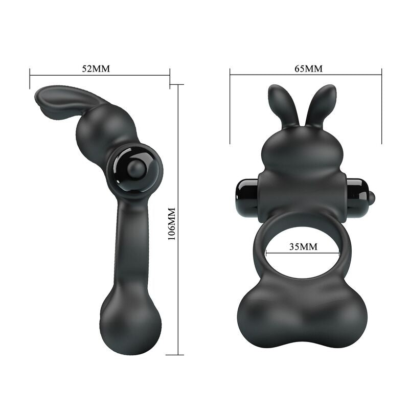 Anneau Vibrant Stimulateur Lapin 10 Fonctions Noir - Pretty Love