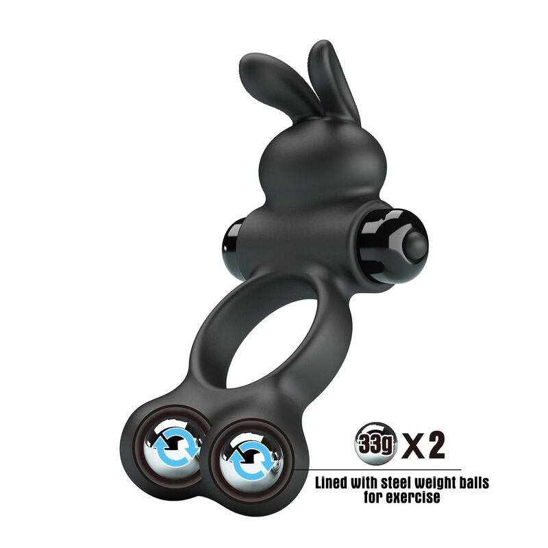 Anneau Vibrant Stimulateur Lapin 10 Fonctions Noir - Pretty Love