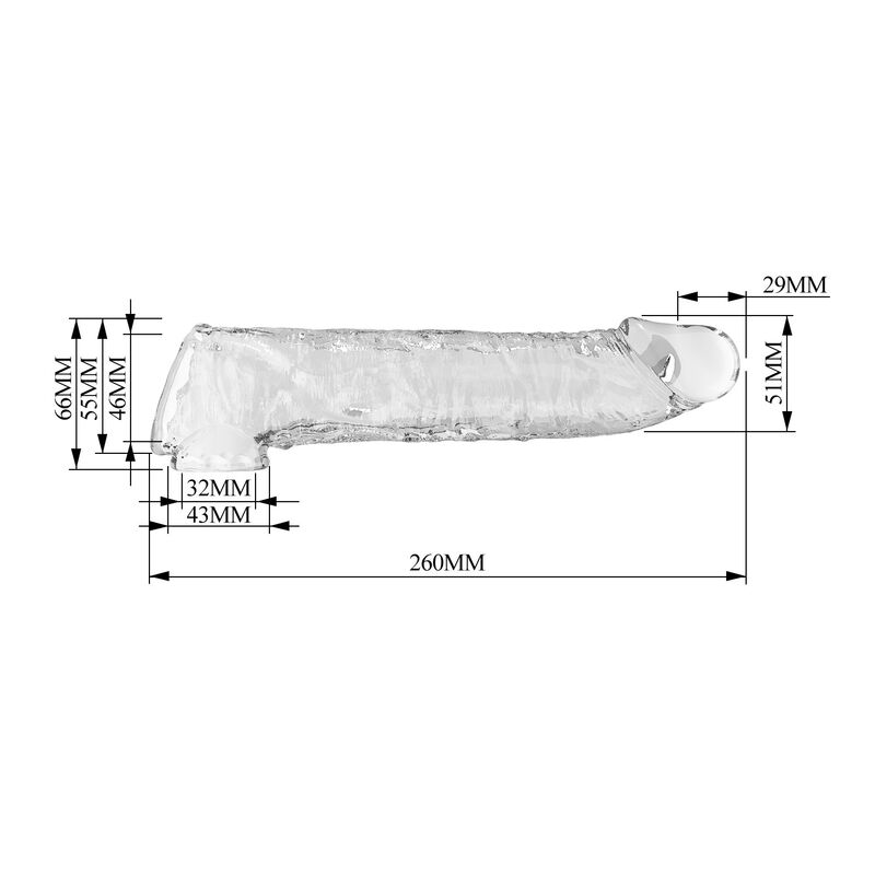 Manchon Extension Pénis Ajustable 26 cm Ø 4 cm Transparent - Pretty Love