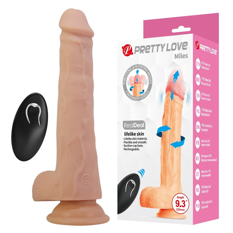 Godemiché Vibrant Miles Poussée Rotation Télécommande - Pretty Love