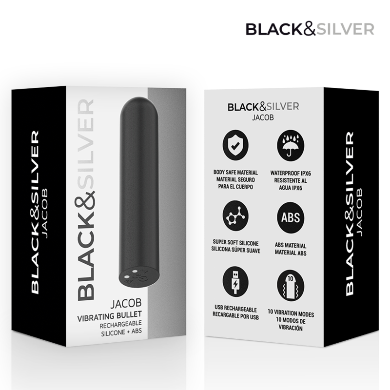 Balle Vibrante Rechargeable USB Jacob Noire 7,7 cm - Black & Silver