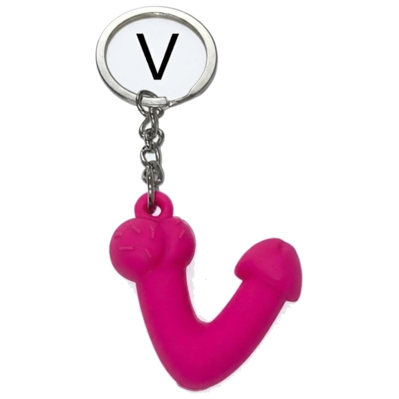 Porte-clés Pénis Fuchsia Lettre V Parfumé Fraise - Diablo Picante