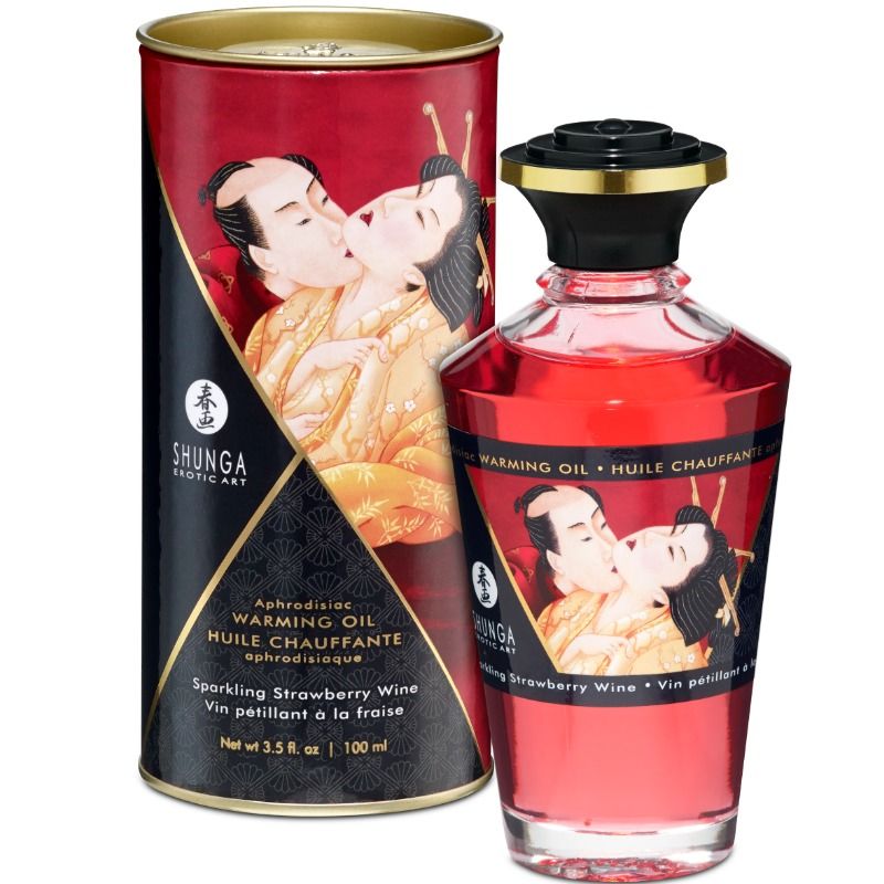 Shunga - Huile Chauffante Aphrodisiaque Vin Pétillant et Fraise - 100 ml