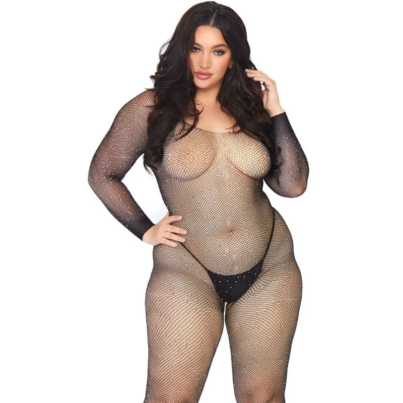 Bodystocking Résille Cristallisée Manches Longues 1X-2X - Leg Avenue
